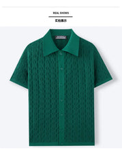 Load image into Gallery viewer, Summe Embroidery Men's Short Sleeved Fashion knitted Shirt 2025 Men's Business Solid Color Casual Button Cardigan POLO Shirt Top

