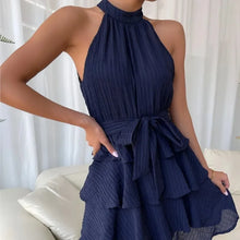 Load image into Gallery viewer, Women's Red Mini Dress Vestidos 2025 Summer Fashion Sexy Style Halter Sleeveless Ruffle Edge Tied Woman Dresses Women Sundress
