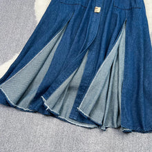 Load image into Gallery viewer, Denim Long Dress High Waist A Line Vestidos Turn Down Collar
