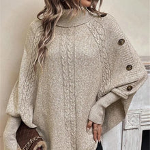 画像をギャラリービューアに読み込む, Twisted Sweater Turtleneck Button Bat-sleeve Design Pullover

