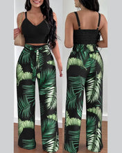 Cargar imagen en el visor de la galería, 2 Piece  V-Neck Strap Shirred Slim Crop Top &amp; Lace-up Wide Leg Pants Sets
