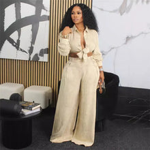 Load image into Gallery viewer, Women Club Party Lace-up Shirt Top and Wide Leg Pants Set
