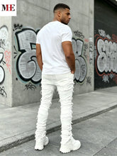 Load image into Gallery viewer, Men's White Denim  Stacked Ripped Slim Flared Jeans
