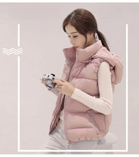 Load image into Gallery viewer, Women's Short Padded Quilted Vest Warm Slimming Detachable Cap Jacket.
