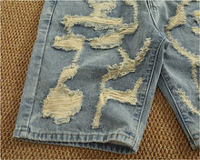 Load image into Gallery viewer, Ripped hole plankton handsome high street trend denim shorts men summer everything to do old washed pants five quarter pants
