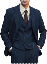 Load image into Gallery viewer, Men's Regular Fit 3 Piece Notch Lapel Double Breasted Tweed Herringbone Blazer Vest Suit
