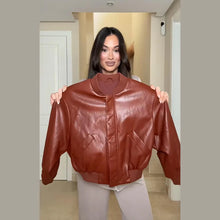 Load image into Gallery viewer, Street Women's Cropped Leather Jacket Skirt Set Stand Collar Zipper Coats Pleated Mini Skirts 2026 Spring Lady Fashion Suit
