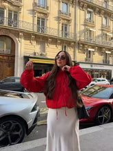 Load image into Gallery viewer, Red Long-Sleeve Drawstring Decorative Festive Hoodie Zipper Cardigan Casual Versatile Jacket
