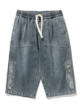 Load image into Gallery viewer, 8XL Summer Men's Jeans Denim Breeches Calf-Length Casual Shorts Washed Cotton Drawstring Straight Capris Pants Big Size

