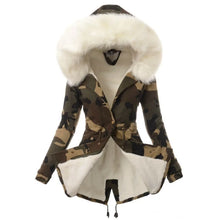 Load image into Gallery viewer, New Autumn and Winter Women's Cotton Clothes Fur Collar Drawstring Camouflage Jacket Warm Cotton-padded Clothes Women
