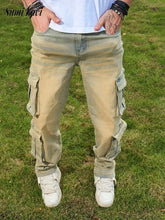 Load image into Gallery viewer, Casual Straight Jeans Mens Vintage Multi Pocket Patchwork Denim Jeans

