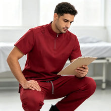 Load image into Gallery viewer, Mens Stand Collar Zip Front Scrub Set Workwear Straight Leg Pants Casual Gym Fitness Uniform Suit
