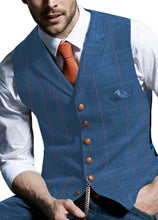 Load image into Gallery viewer, Mens Suit Vest Notched Plaid Wool Herringbone Tweed Waistcoat Casual Formal Business Groomman For Wedding
