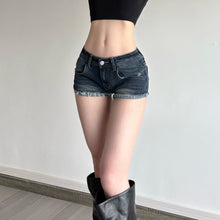 Load image into Gallery viewer, Slim-Fitting Frayed Hem Denim Shorts
