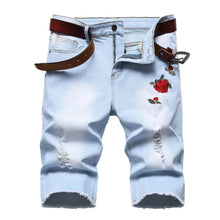 Load image into Gallery viewer, 2026 Summer Men's Red Rose Embroidered Jeans Shorts, Fashion Casual Shorts Black Blue White Men Torn and Frayed Denim Shorts
