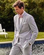Load image into Gallery viewer, Men's Seersucker Striped 2 Piece Slim Fit Pinstripe Suit
