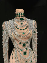 Load image into Gallery viewer, Luxurious Mini Dress Women Transparent Rhinestones Bodycon Singer Bar Club Shiny Short Dress Celebrity Party Evening Stage Costu
