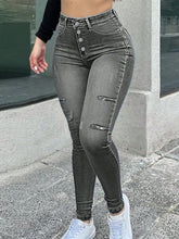 Load image into Gallery viewer, Front Buttons and Zipper Details, Stretch Denim Jeans
