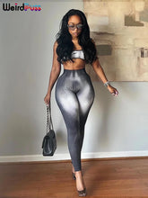 Cargar imagen en el visor de la galería, Weird Puss Gradient Print  Striped Stretch 2 Piece Set
