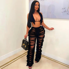 Load image into Gallery viewer, Sexy Two Piece Pant Sets Women Hollow Out Trousers Matching Sets Strapless Tassels Hole Pencil Pants Suits High Street Summer
