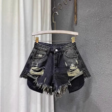 Load image into Gallery viewer, Women's A-shaped Slim-fit High-waisted Ripped  Shorts
