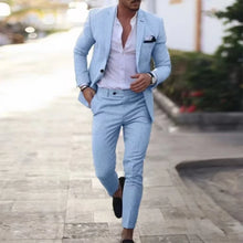Load image into Gallery viewer, Casual Linen Tuxedo Suits for Men 2 Pieces Blazer and Pants Set Notched Lapel Men's Suit for Wedding Summer Beach Prom Party
