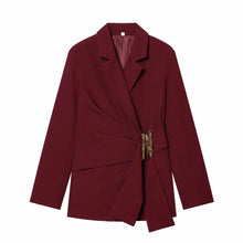 Load image into Gallery viewer, Women Suit Pants Two-Piece Set Buckle Decoration Long Sleeve Blazer Coat + Straight-Leg Pants 2 Pieces Sets Chic Woman Outfits
