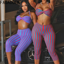 Load image into Gallery viewer, FAGADOER Sexy Color Block Stripes 2 Pieces Set
