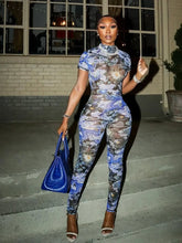 Charger l'image dans la galerie, Nibber Colorful Print  See Through Coquette  Backless Peach Jumpsuit
