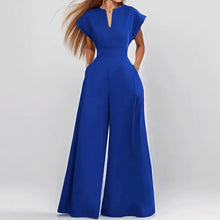 Load image into Gallery viewer, Elegant High Waist Sexy V-neck Short Sleeved Commuting Wide Leg Jumpsuit
