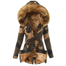 Load image into Gallery viewer, New Autumn and Winter Women's Cotton Clothes Fur Collar Drawstring Camouflage Jacket Warm Cotton-padded Clothes Women
