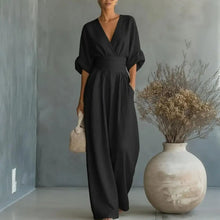 Load image into Gallery viewer, Women's Jumpsuit Fashion High Waist V-neck Casual Jumpsuits Sexy Solid Color Office Wide Leg Trousers Overalls Vacation Outfit
