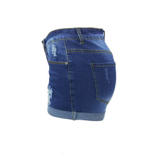 Load image into Gallery viewer, Washed Ripped Mid-waist Denim Shorts.
