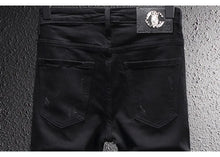 Load image into Gallery viewer, Men Elastic Slim Fit Destroyed Ripped Jeans
