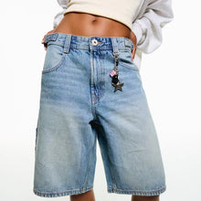 Load image into Gallery viewer, Women's Loose Denim  High Waist Wide Five Quarter Short
