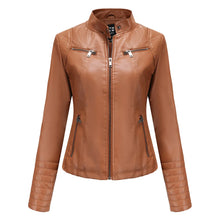 Load image into Gallery viewer, Faux Leather Motorcycle Jacket for Women, Female Coat, Moto Biker, Purple, Black, Zipper windproof jacket leather jacket
