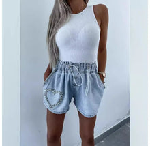 Load image into Gallery viewer, Denim Shorts for Women Streetwear Fashionable and Casual Rhinestone Versatile Y2k Cowboy Half Pants for Female Summer 2024 New
