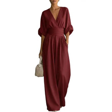 Load image into Gallery viewer, Women's Jumpsuit Fashion High Waist V-neck Casual Jumpsuits Sexy Solid Color Office Wide Leg Trousers Overalls Vacation Outfit
