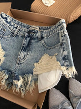 画像をギャラリービューアに読み込む, Fringed Rough Edge Design Y2k Slim-fit Hip-wrapped Super Short
