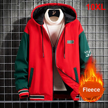 Load image into Gallery viewer, Autumn Winter Fleece Jacket Men 10XL Plus Size Varsity Jacket Fashion Sleeve Patchwork Coat Male Warm Jackets Big Size 10XL
