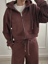 Load image into Gallery viewer, Women Tracksuits Winter Fleece Sweatsuit Brown Warm Crop Zipper Hoodies And Sweatpants Set For Women 2 Piece Velvet Pants Sets
