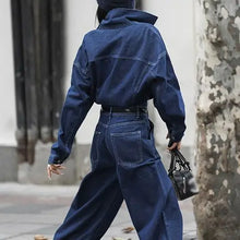 Load image into Gallery viewer, Jumpsuits Women Autumn Spring Fashion New Safari Style Loose Long Sleeve Denim Jumpsuits Office Lady
