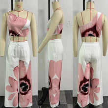Cargar imagen en el visor de la galería, Floral Print  One Shoulder Crop Top and Loose Wide Leg Pants
