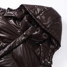 Load image into Gallery viewer, Fashion Shiny Solid Hooded Quilted Jacket Women Stand Collar Long Sleeve Zipper Pocket Street Warm Coat 2026 Winter Lady Outwear
