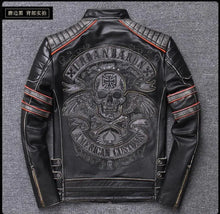 Load image into Gallery viewer, Skull Cowhide.Black Slim Genuine Leather Jacket
