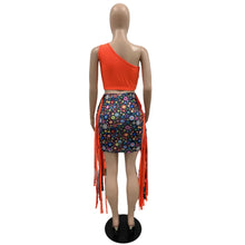 Lade das Bild in den Galerie-Viewer, FAGADOER Summer Print Tassels Mini Skirts Two Piece Sets
