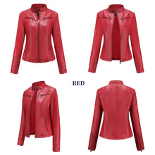 Load image into Gallery viewer, Faux Leather Motorcycle Jacket for Women, Female Coat, Moto Biker, Purple, Black, Zipper windproof jacket leather jacket

