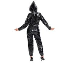Load image into Gallery viewer, Women's Hooded  Sexy PU Leather Loose Solid Color PVC Shiny Wet Jumpsuit

