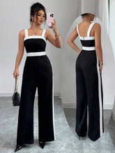 Load image into Gallery viewer, Women's Black White Jumpsuit Square Neck Contrast Trim Ideal for Evening Events Parties Elegant Styles
