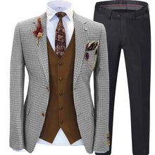Load image into Gallery viewer, Men wedding Suits Prom Tuxedos Wool Blend Plaid Slim fit Vintage Checked Suit Groomsmen For Wedding (Blazer+Vest+Pants)
